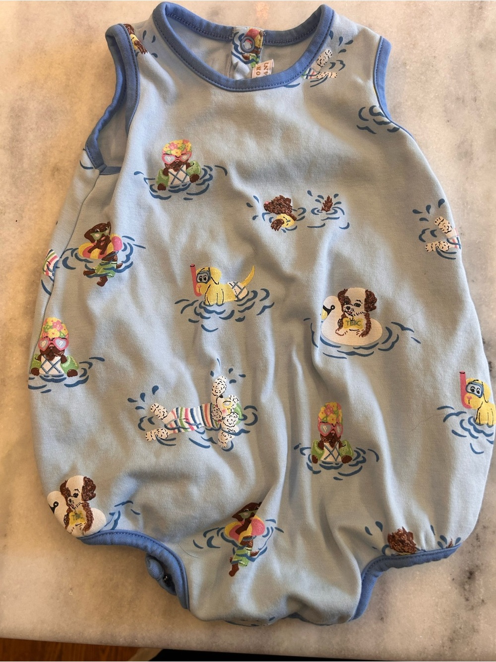 The Beaufort Bonnet Company Light Blue Puppy & Duck Print One-Piece